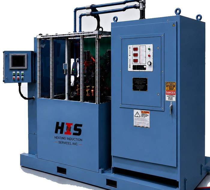 Induction heat-treating system with integrated control cabinet, HMI and piping